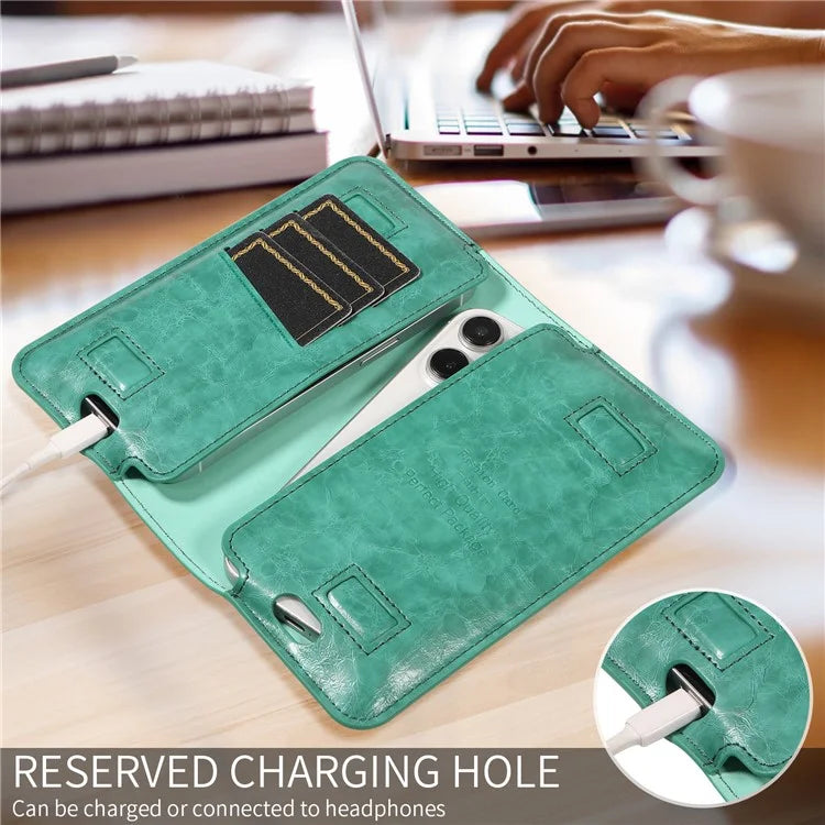 17.5x9cm Universal PU Leather Dual Phone Pouch with Magnetic Closure,  3 Card Slots, Charging Port Access