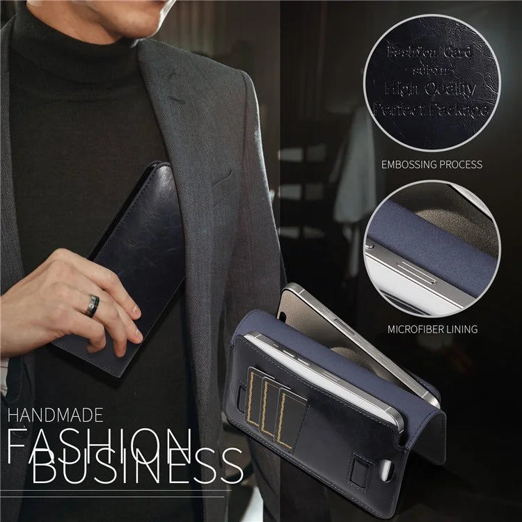 17.5x9cm Universal PU Leather Dual Phone Pouch with Magnetic Closure,  3 Card Slots, Charging Port Access