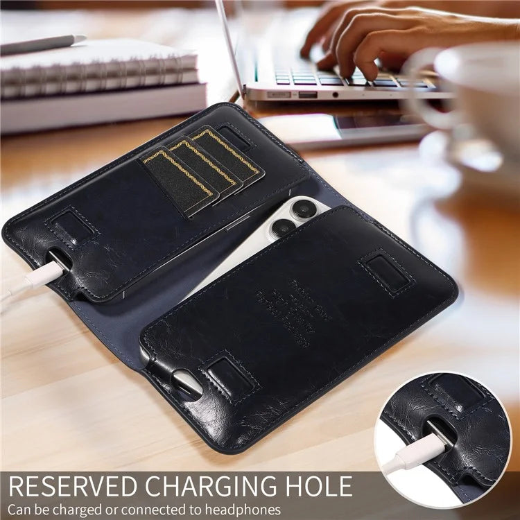 17.5x9cm Universal PU Leather Dual Phone Pouch with Magnetic Closure,  3 Card Slots, Charging Port Access