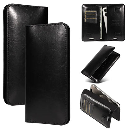 19x11cm Universal PU Leather Dual Phone Pouch with Magnetic Closure,  3 Card Slots, Charging Port Access