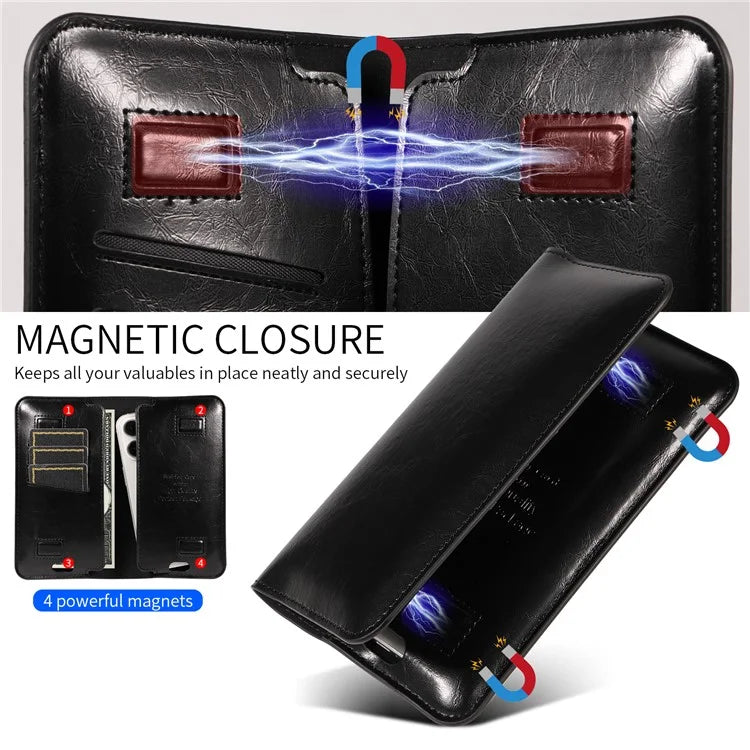19x11cm Universal PU Leather Dual Phone Pouch with Magnetic Closure,  3 Card Slots, Charging Port Access
