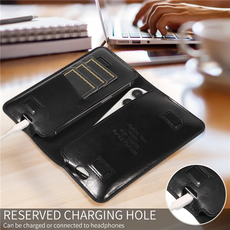 19x11cm Universal PU Leather Dual Phone Pouch with Magnetic Closure,  3 Card Slots, Charging Port Access