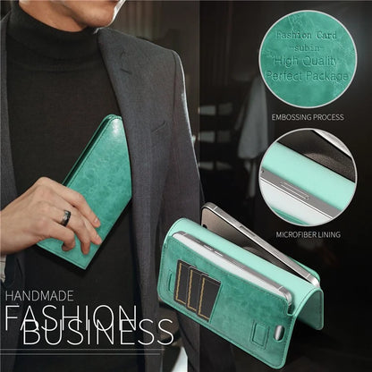 19x11cm Universal PU Leather Dual Phone Pouch with Magnetic Closure,  3 Card Slots, Charging Port Access