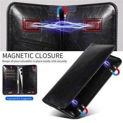 19x11cm Universal PU Leather Dual Phone Pouch with Magnetic Closure,  3 Card Slots, Charging Port Access