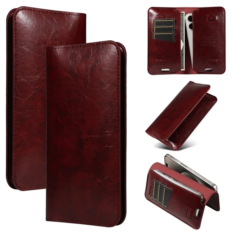 19x11cm Universal PU Leather Dual Phone Pouch with Magnetic Closure,  3 Card Slots, Charging Port Access
