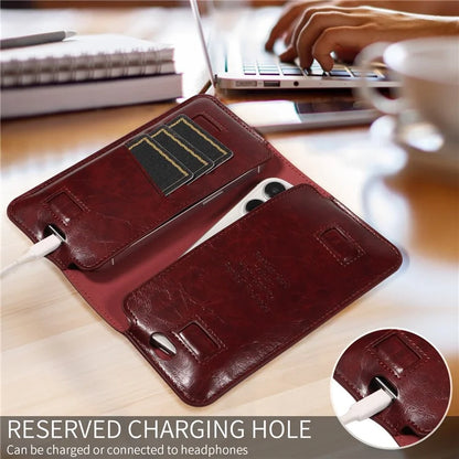 19x11cm Universal PU Leather Dual Phone Pouch with Magnetic Closure,  3 Card Slots, Charging Port Access