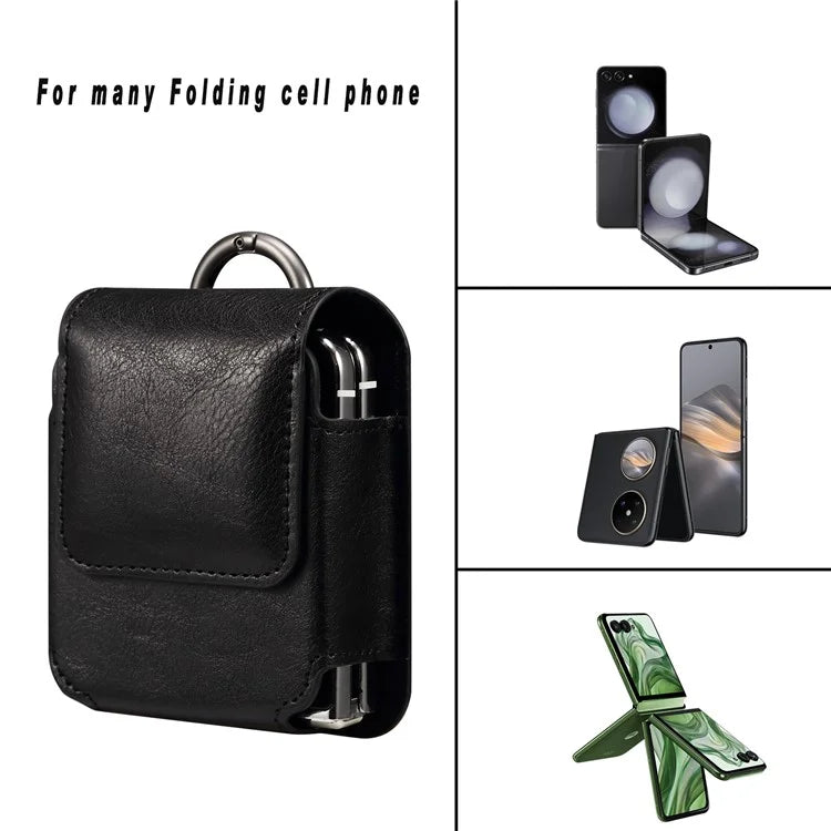 Universal Folding Phone Waist Bag Belt Holster Microfiber Leather Pouch with Ring Buckle