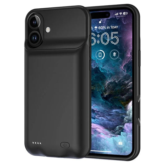 A19 For iPhone 16 7000mAh Rechargeable Extended Battery Back Cover Soft TPU Edge ABS Charging Case