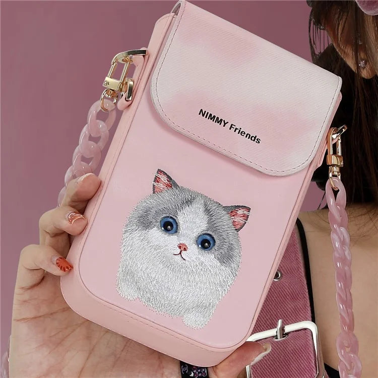NIMMY Cartoon Animal Pattern Microfiber Leather Crossbody Bag Phone Holder Pouch