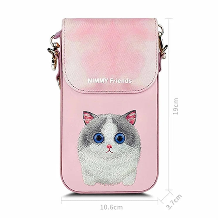 NIMMY Cartoon Animal Pattern Microfiber Leather Crossbody Bag Phone Holder Pouch