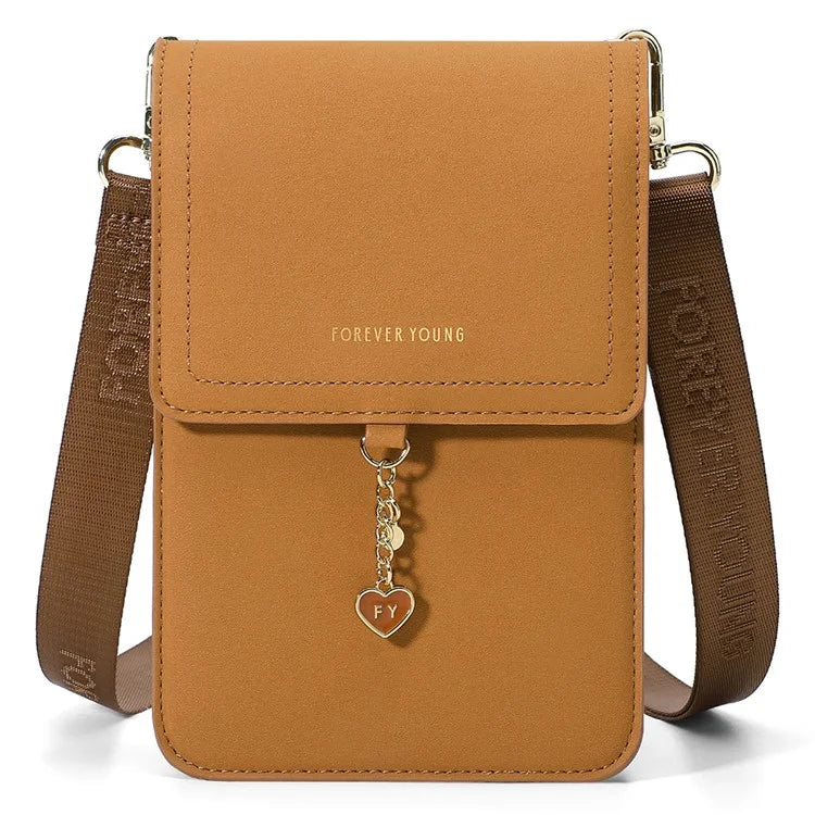 FOREVER YOUNG 8418-003 Crossbody Phone Bag for iPhone 12 / 12 Pro Leather Vertical Shoulder Phone Purse Wallet