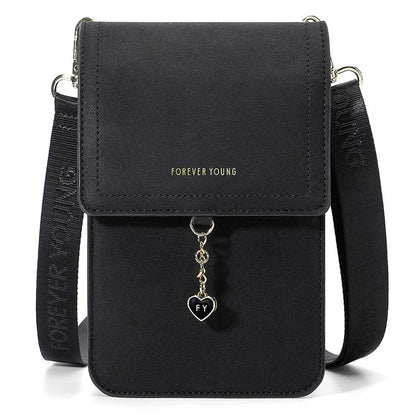 FOREVER YOUNG 8418-003 Crossbody Phone Bag for iPhone 12 / 12 Pro Leather Vertical Shoulder Phone Purse Wallet