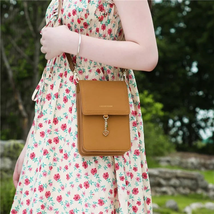 FOREVER YOUNG 8418-003 Crossbody Phone Bag for iPhone 12 / 12 Pro Leather Vertical Shoulder Phone Purse Wallet