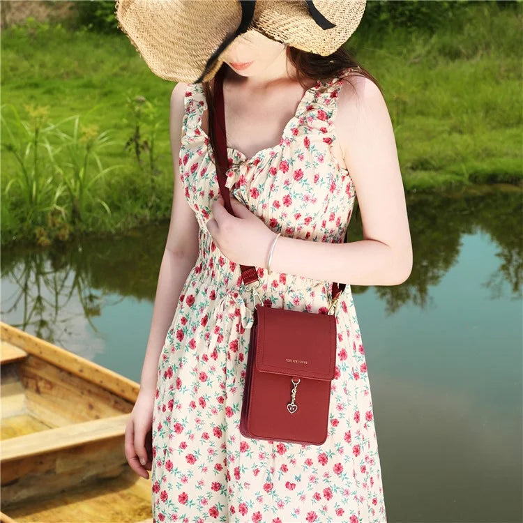 FOREVER YOUNG 8418-003 Crossbody Phone Bag for iPhone 12 / 12 Pro Leather Vertical Shoulder Phone Purse Wallet