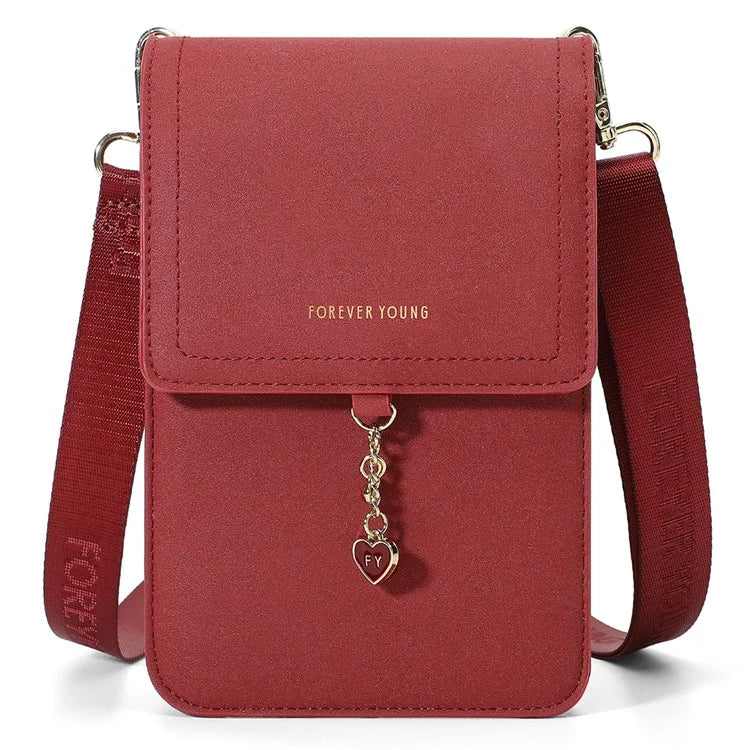 FOREVER YOUNG 8418-003 Crossbody Phone Bag for iPhone 12 / 12 Pro Leather Vertical Shoulder Phone Purse Wallet