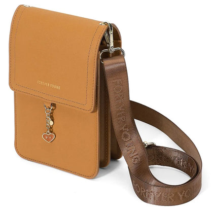 FOREVER YOUNG 8418-003 Crossbody Phone Bag for iPhone 12 / 12 Pro Leather Vertical Shoulder Phone Purse Wallet