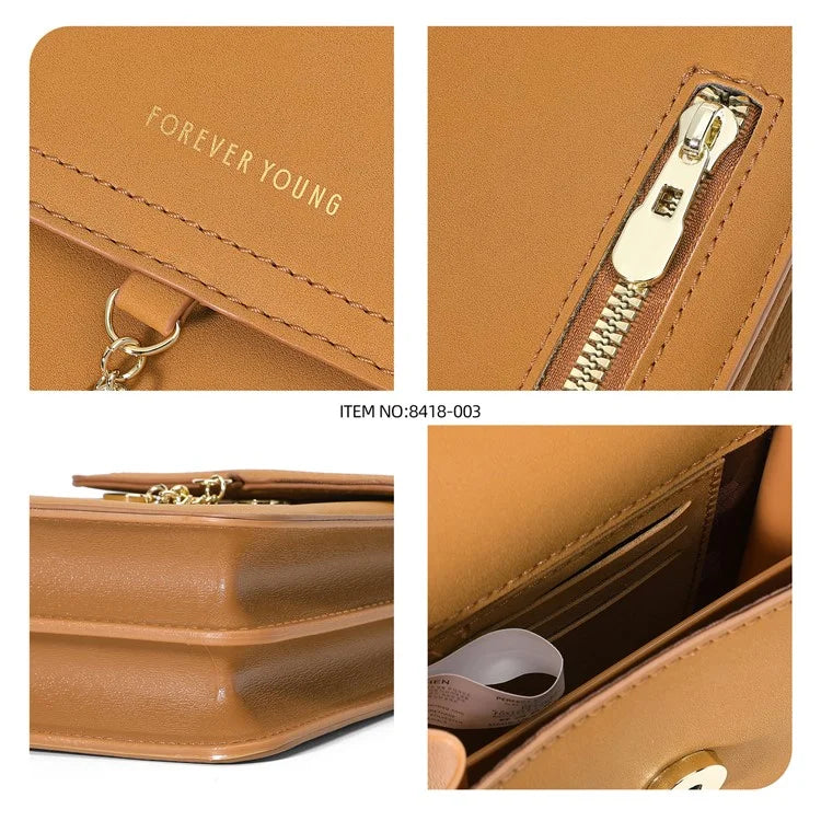 FOREVER YOUNG 8418-003 Crossbody Phone Bag for iPhone 12 / 12 Pro Leather Vertical Shoulder Phone Purse Wallet