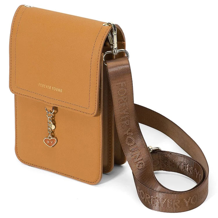 FOREVER YOUNG 8418-003 Crossbody Phone Bag for iPhone 12 / 12 Pro Leather Vertical Shoulder Phone Purse Wallet