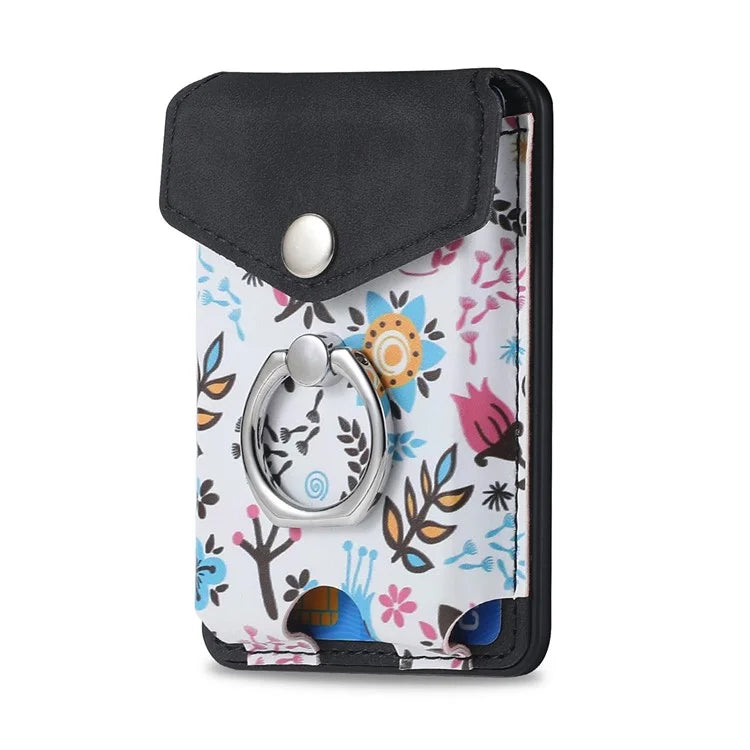CASENEO MC-W3 Magnetic Card Holder Compatible with MagSafe Pattern Leather Card Pocket Ring Holder
