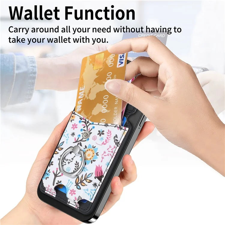 CASENEO MC-W3 Magnetic Card Holder Compatible with MagSafe Pattern Leather Card Pocket Ring Holder