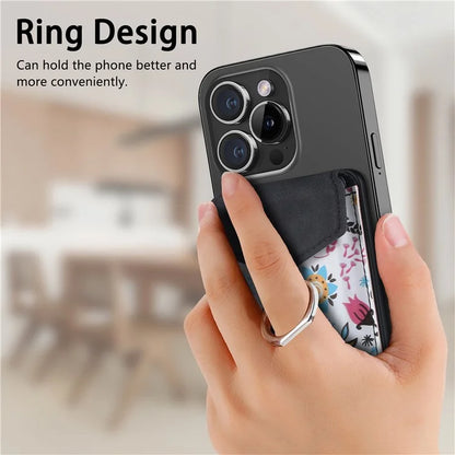 CASENEO MC-W3 Magnetic Card Holder Compatible with MagSafe Pattern Leather Card Pocket Ring Holder