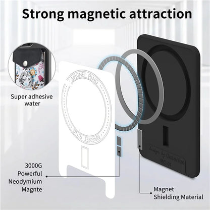 CASENEO MC-W3 Magnetic Card Holder Compatible with MagSafe Pattern Leather Card Pocket Ring Holder