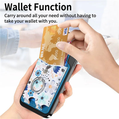 CASENEO MC-W3 Magnetic Card Holder Compatible with MagSafe Pattern Leather Card Pocket Ring Holder