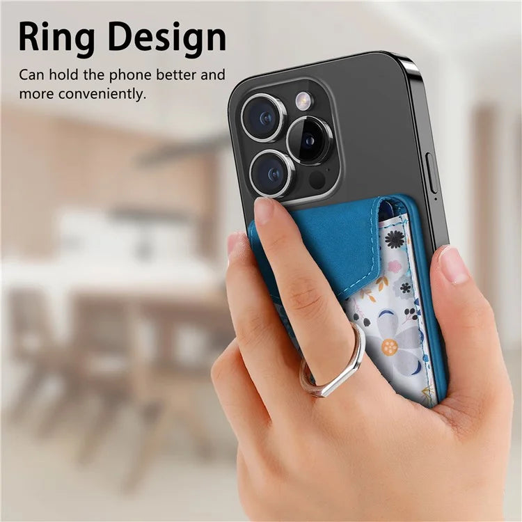 CASENEO MC-W3 Magnetic Card Holder Compatible with MagSafe Pattern Leather Card Pocket Ring Holder