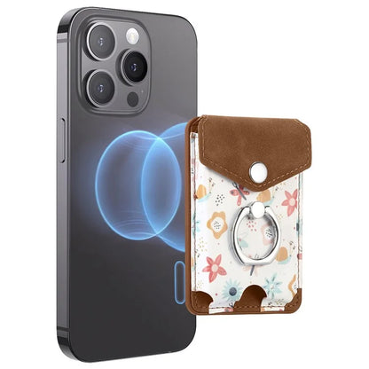 CASENEO MC-W3 Magnetic Card Holder Compatible with MagSafe Pattern Leather Card Pocket Ring Holder