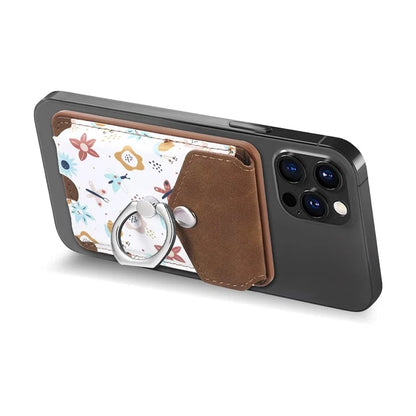 CASENEO MC-W3 Magnetic Card Holder Compatible with MagSafe Pattern Leather Card Pocket Ring Holder