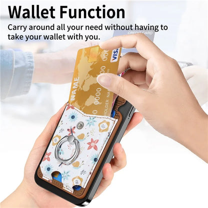 CASENEO MC-W3 Magnetic Card Holder Compatible with MagSafe Pattern Leather Card Pocket Ring Holder
