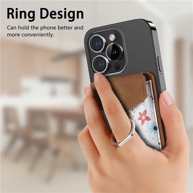CASENEO MC-W3 Magnetic Card Holder Compatible with MagSafe Pattern Leather Card Pocket Ring Holder