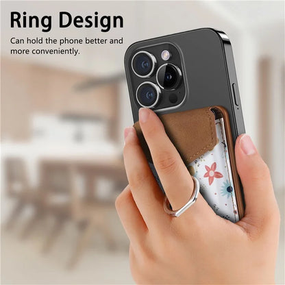 CASENEO MC-W3 Magnetic Card Holder Compatible with MagSafe Pattern Leather Card Pocket Ring Holder