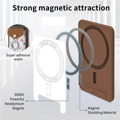 CASENEO MC-W3 Magnetic Card Holder Compatible with MagSafe Pattern Leather Card Pocket Ring Holder
