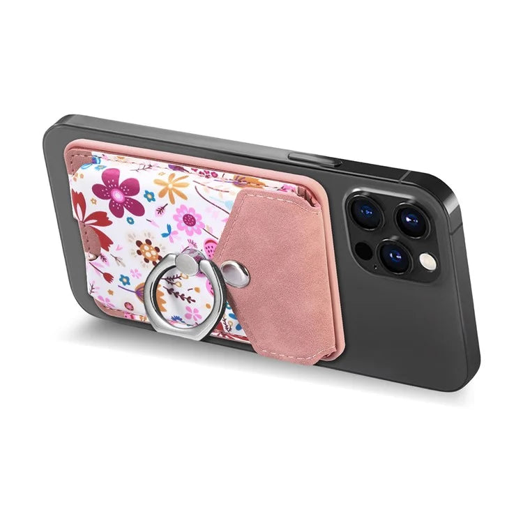 CASENEO MC-W3 Magnetic Card Holder Compatible with MagSafe Pattern Leather Card Pocket Ring Holder