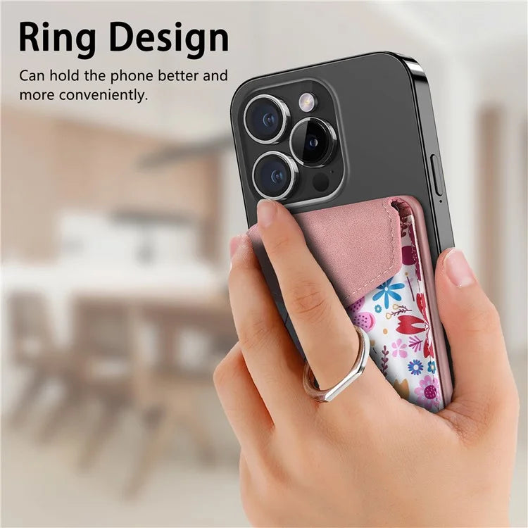 CASENEO MC-W3 Magnetic Card Holder Compatible with MagSafe Pattern Leather Card Pocket Ring Holder