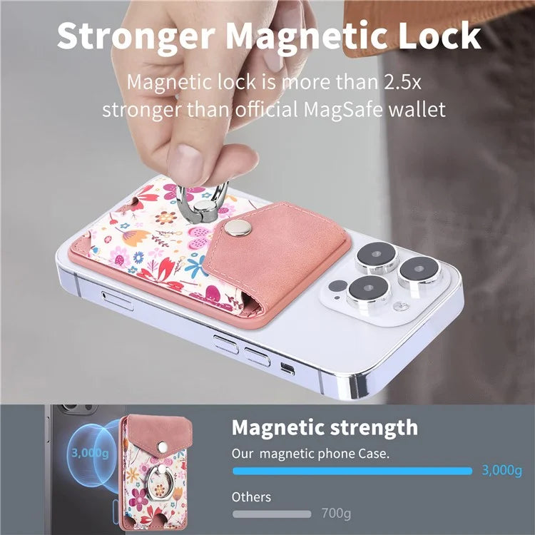 CASENEO MC-W3 Magnetic Card Holder Compatible with MagSafe Pattern Leather Card Pocket Ring Holder