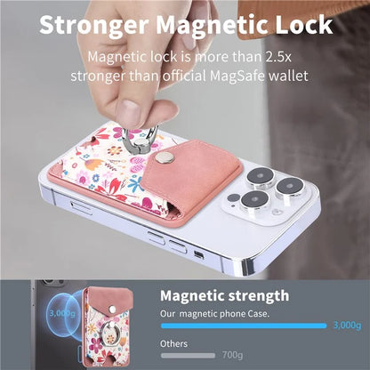 CASENEO MC-W3 Magnetic Card Holder Compatible with MagSafe Pattern Leather Card Pocket Ring Holder