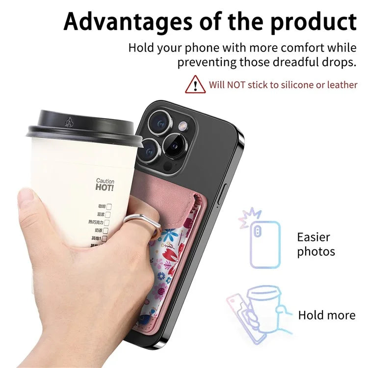 CASENEO MC-W3 Magnetic Card Holder Compatible with MagSafe Pattern Leather Card Pocket Ring Holder