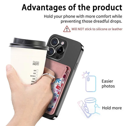 CASENEO MC-W3 Magnetic Card Holder Compatible with MagSafe Pattern Leather Card Pocket Ring Holder