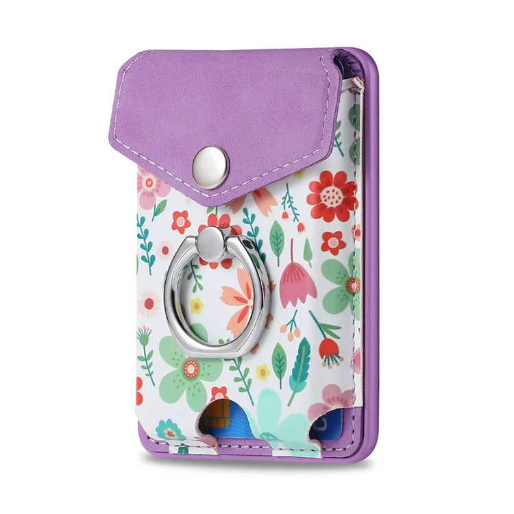 CASENEO MC-W3 Magnetic Card Holder Compatible with MagSafe Pattern Leather Card Pocket Ring Holder