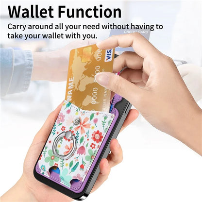 CASENEO MC-W3 Magnetic Card Holder Compatible with MagSafe Pattern Leather Card Pocket Ring Holder