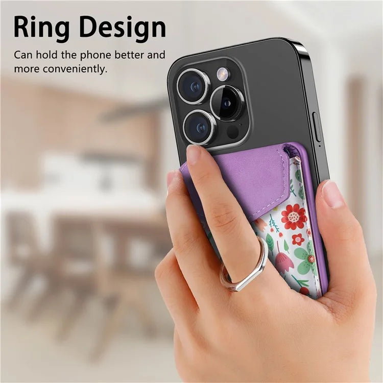 CASENEO MC-W3 Magnetic Card Holder Compatible with MagSafe Pattern Leather Card Pocket Ring Holder