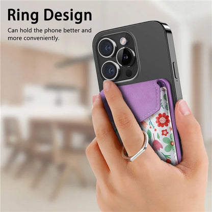 CASENEO MC-W3 Magnetic Card Holder Compatible with MagSafe Pattern Leather Card Pocket Ring Holder