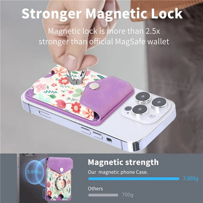 CASENEO MC-W3 Magnetic Card Holder Compatible with MagSafe Pattern Leather Card Pocket Ring Holder