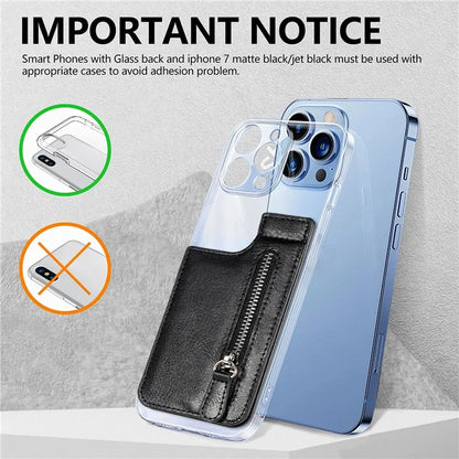 KB-29 Retro Card Holder Leather Multifunctional Adhesive Phone Wallet Sleeve Kickstand with Zipper