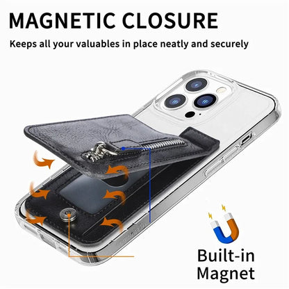 KB-29 Retro Card Holder Leather Multifunctional Adhesive Phone Wallet Sleeve Kickstand with Zipper