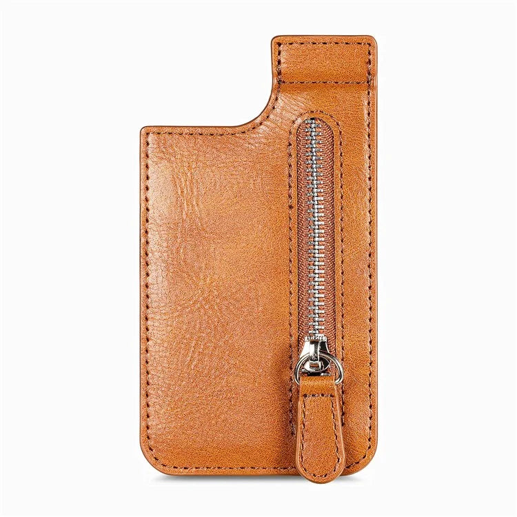 KB-29 Retro Card Holder Leather Multifunctional Adhesive Phone Wallet Sleeve Kickstand with Zipper