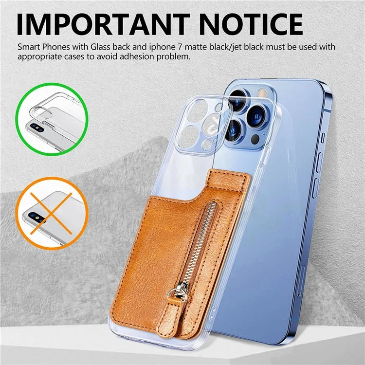 KB-29 Retro Card Holder Leather Multifunctional Adhesive Phone Wallet Sleeve Kickstand with Zipper