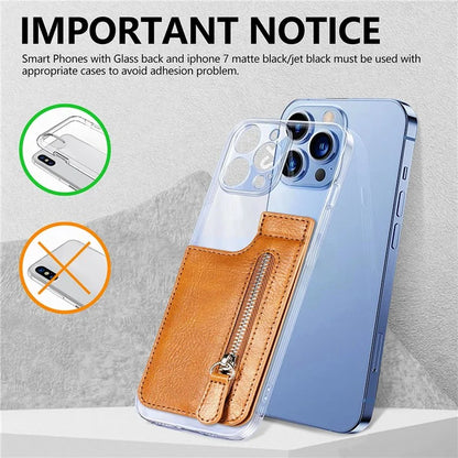 KB-29 Retro Card Holder Leather Multifunctional Adhesive Phone Wallet Sleeve Kickstand with Zipper